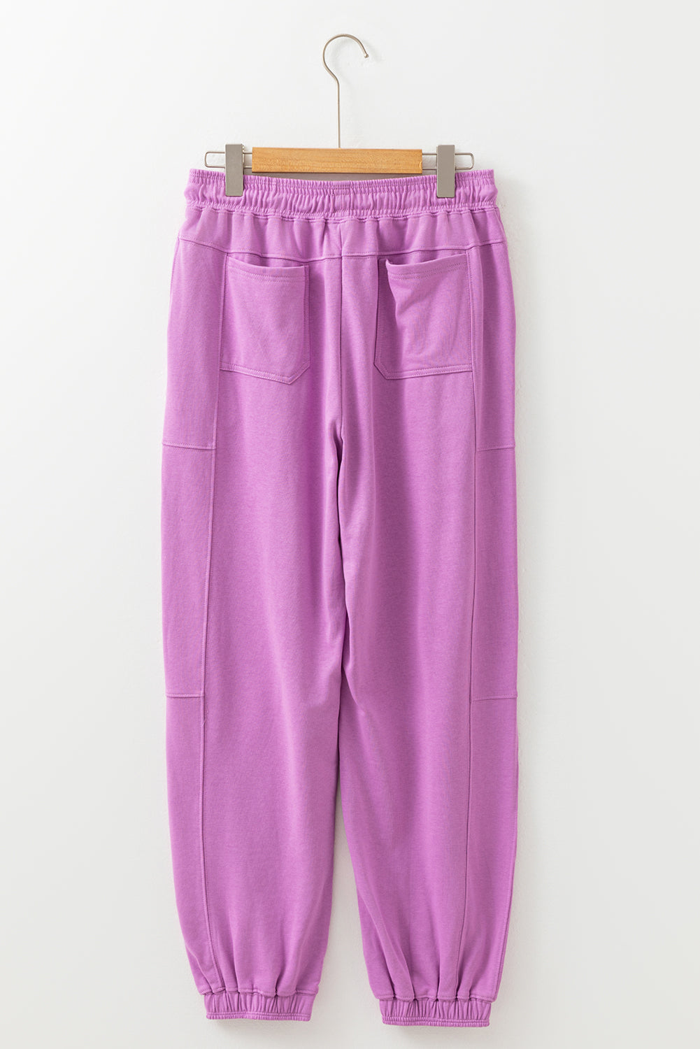 Lilac Drawstring Elastic Waistband Solid Color Jogger Pants
