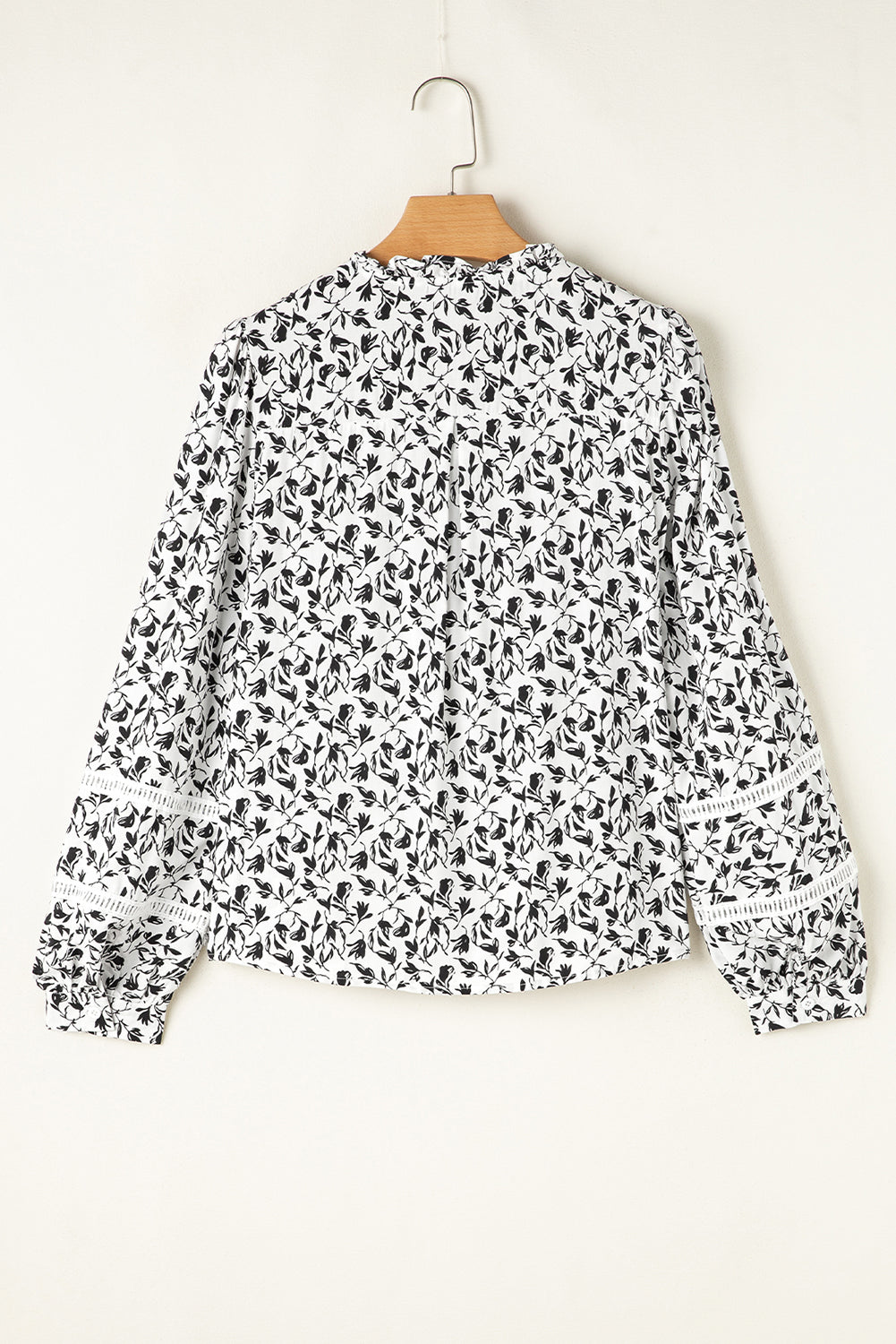 Black Printed Lace Detail Floral Puff Sleeve Fall Shirt