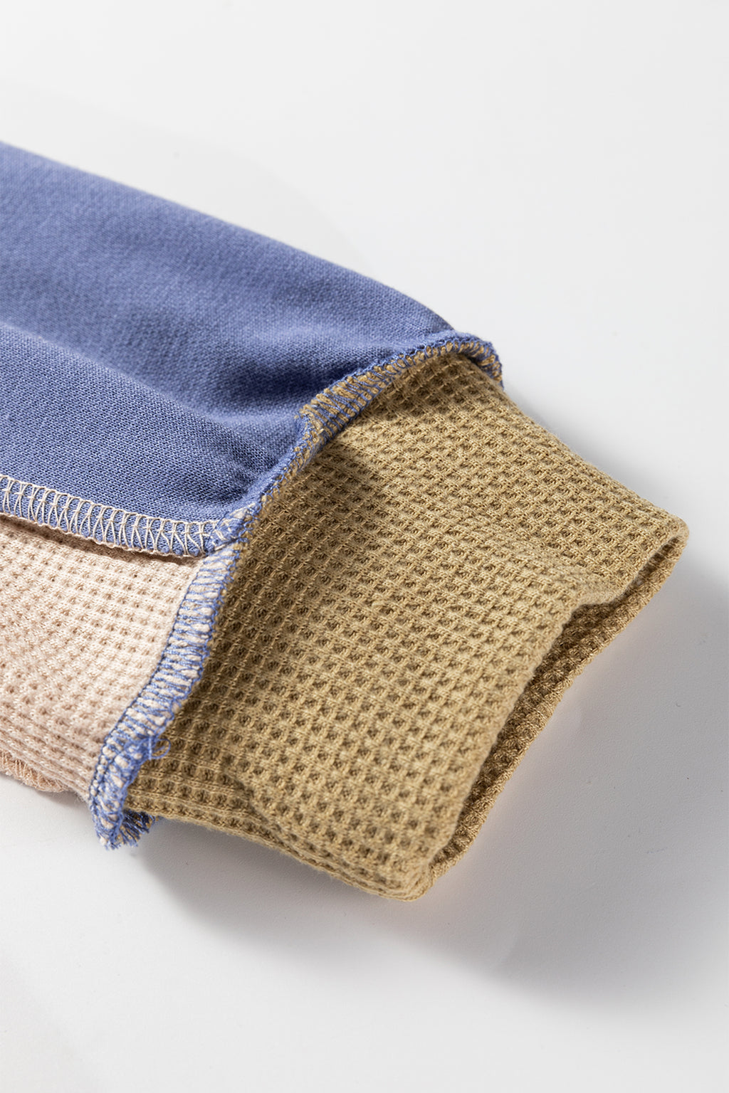 Wild Wind Color Block Mix Texture Waffle Patchwork Oversize Sweatshirt