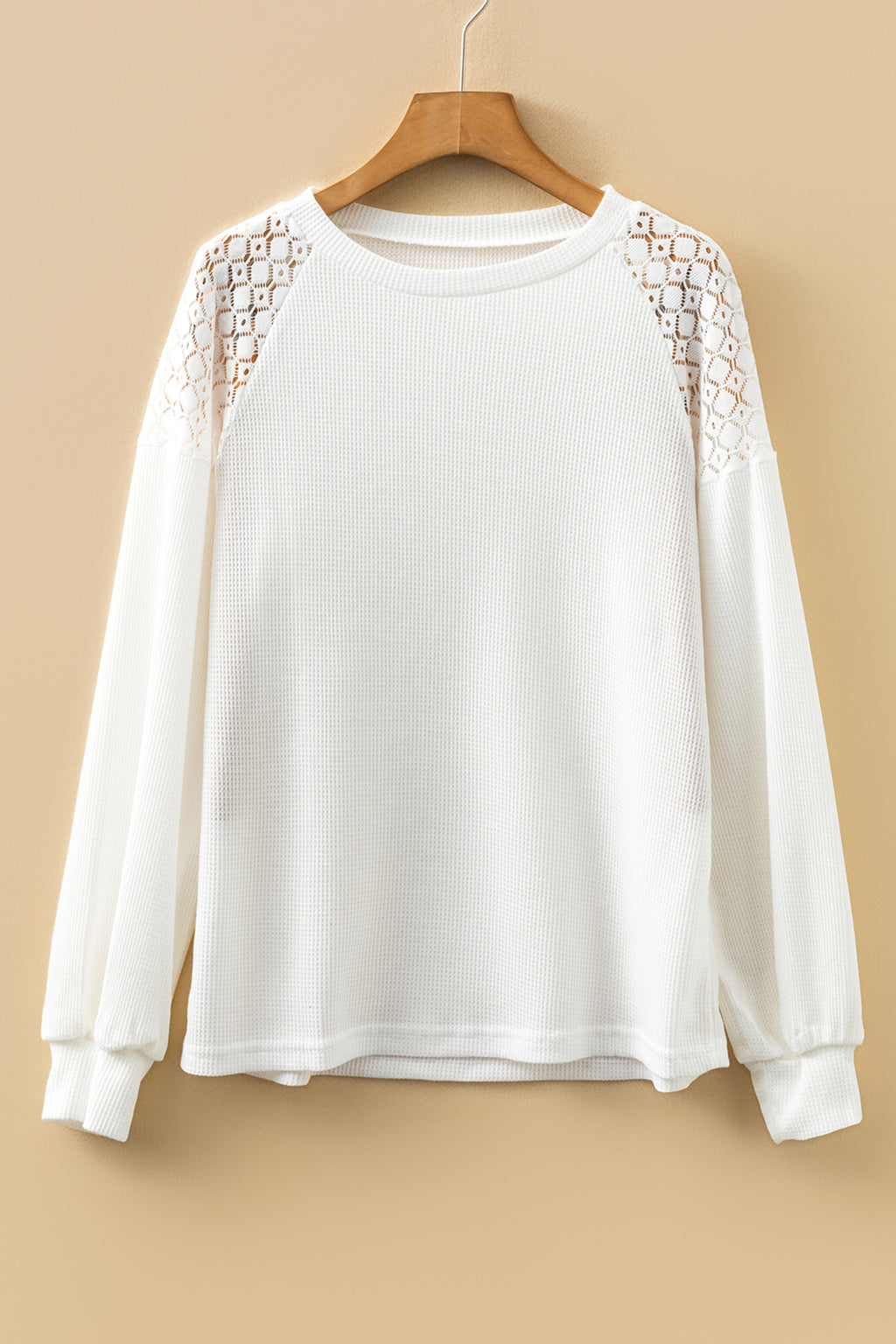 White Lace Long Sleeve Textured Pullover