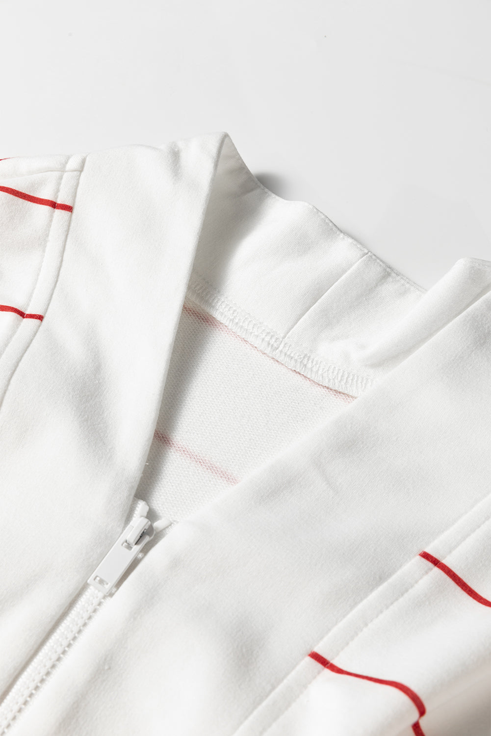 Fiery Red Zip V Neck Casual Stripe Print Drop Shoulder Long Sleeve Top