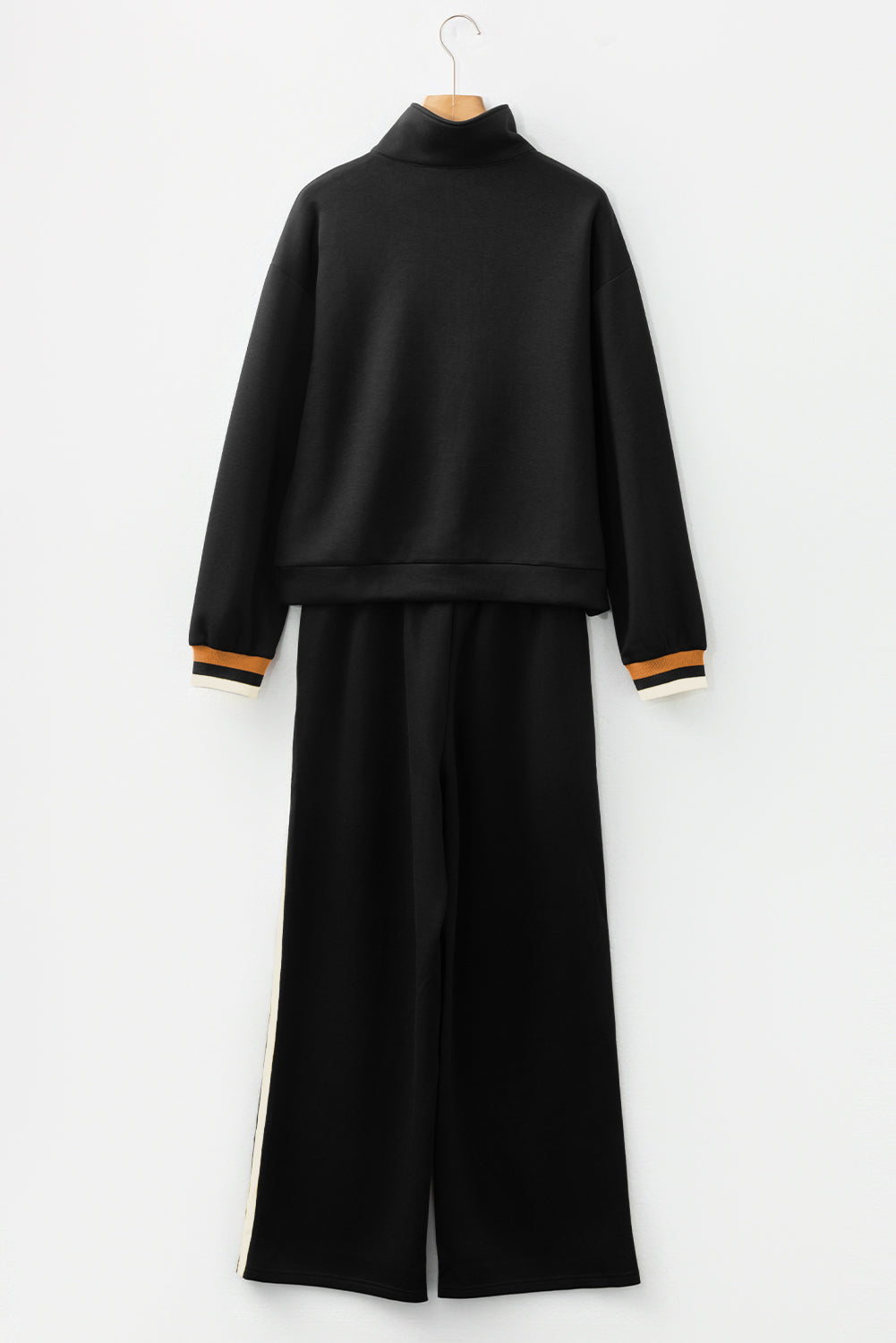 Black Striped Patchwork Quarter Zip Pullover Loose Pant Set