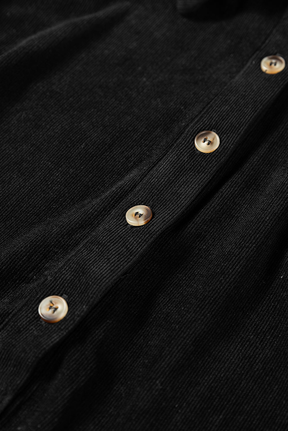 Black Corduroy Half Button Collared Long Sleeve Mini Dress