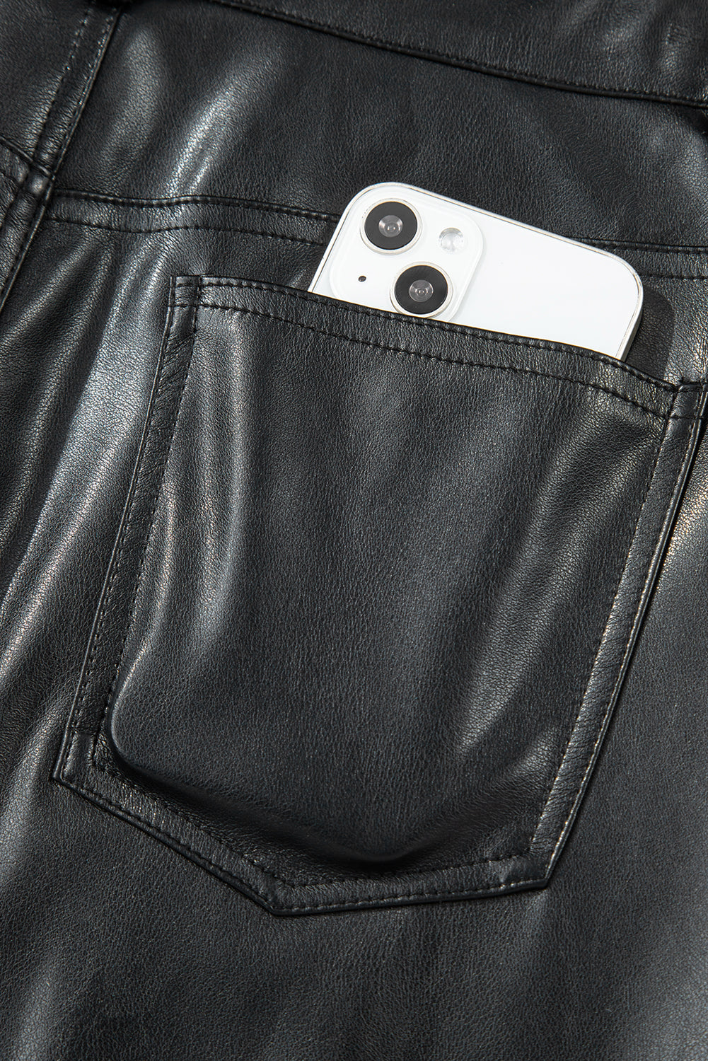 Black Faux Leather Side Slit Maxi Skirt