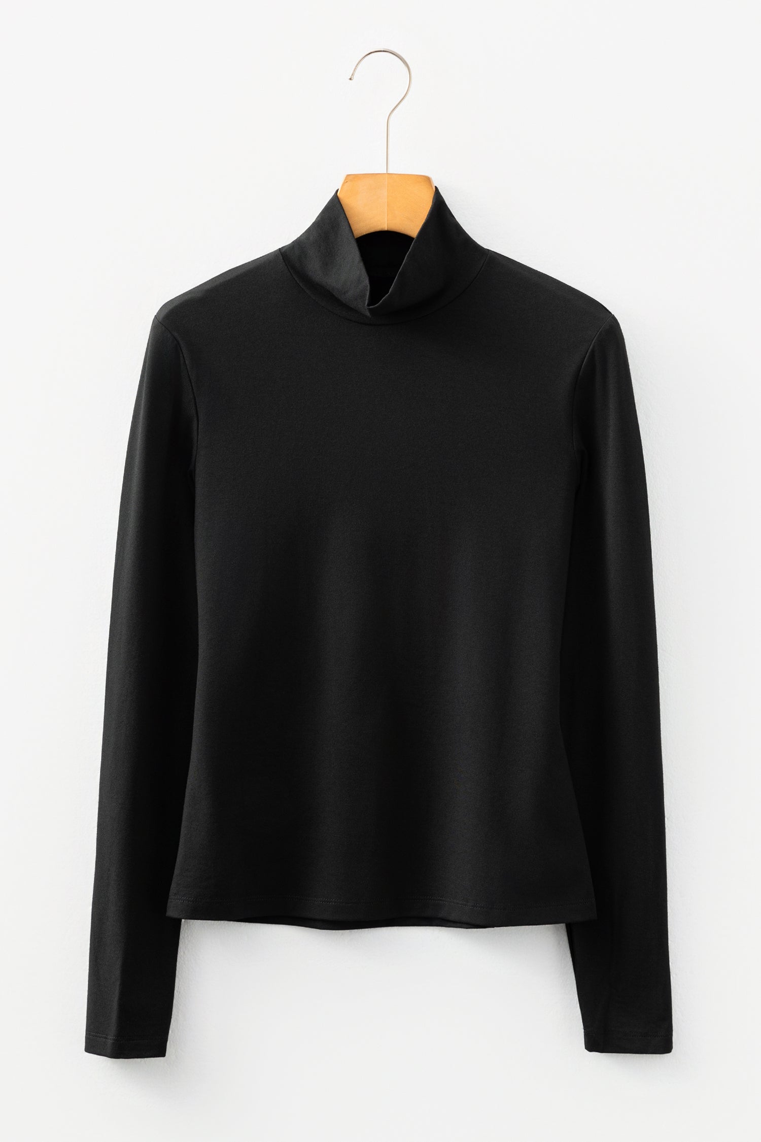 Black Slim Fit High Neck Long Sleeve Basic Top