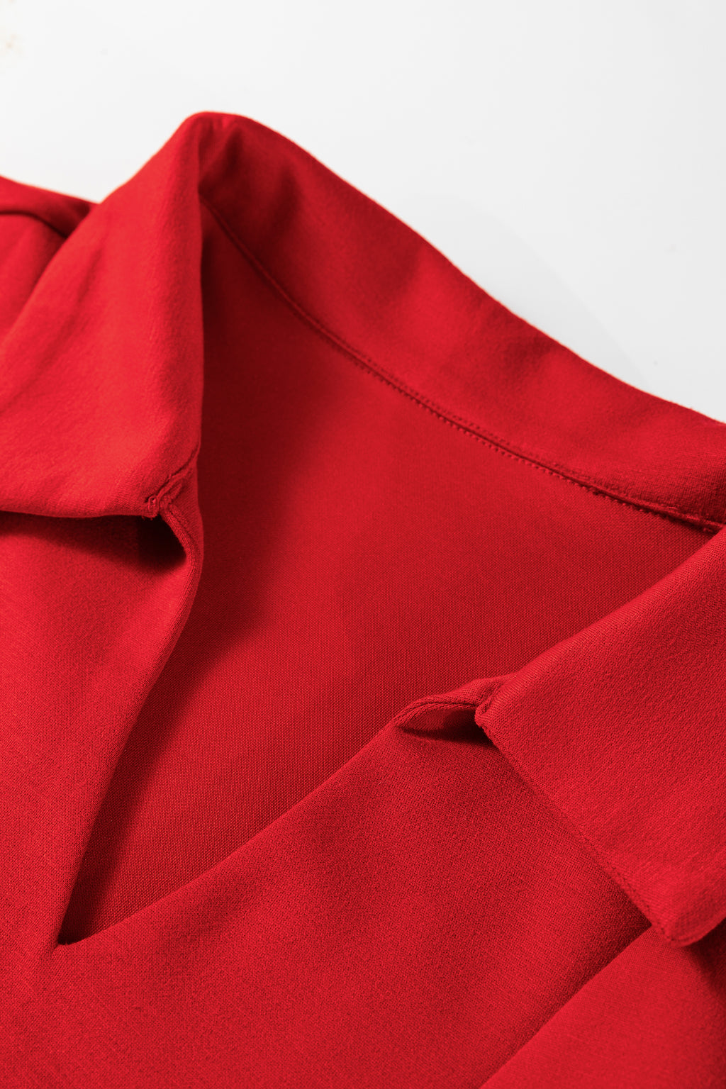 Fiery Red Polo Collar V Neck 3/4 Sleeve Pullover Drawstring Bell Bottom Pants 2pcs Set