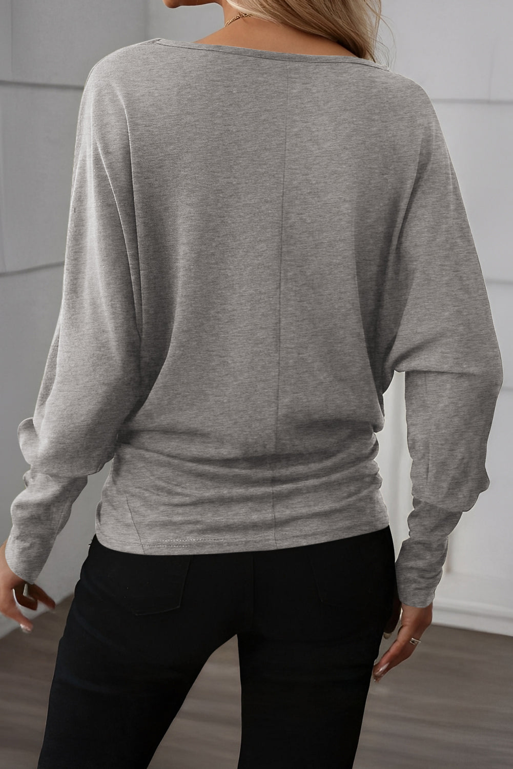 Light Grey Solid Color Extended Cuffs Long Sleeve Top