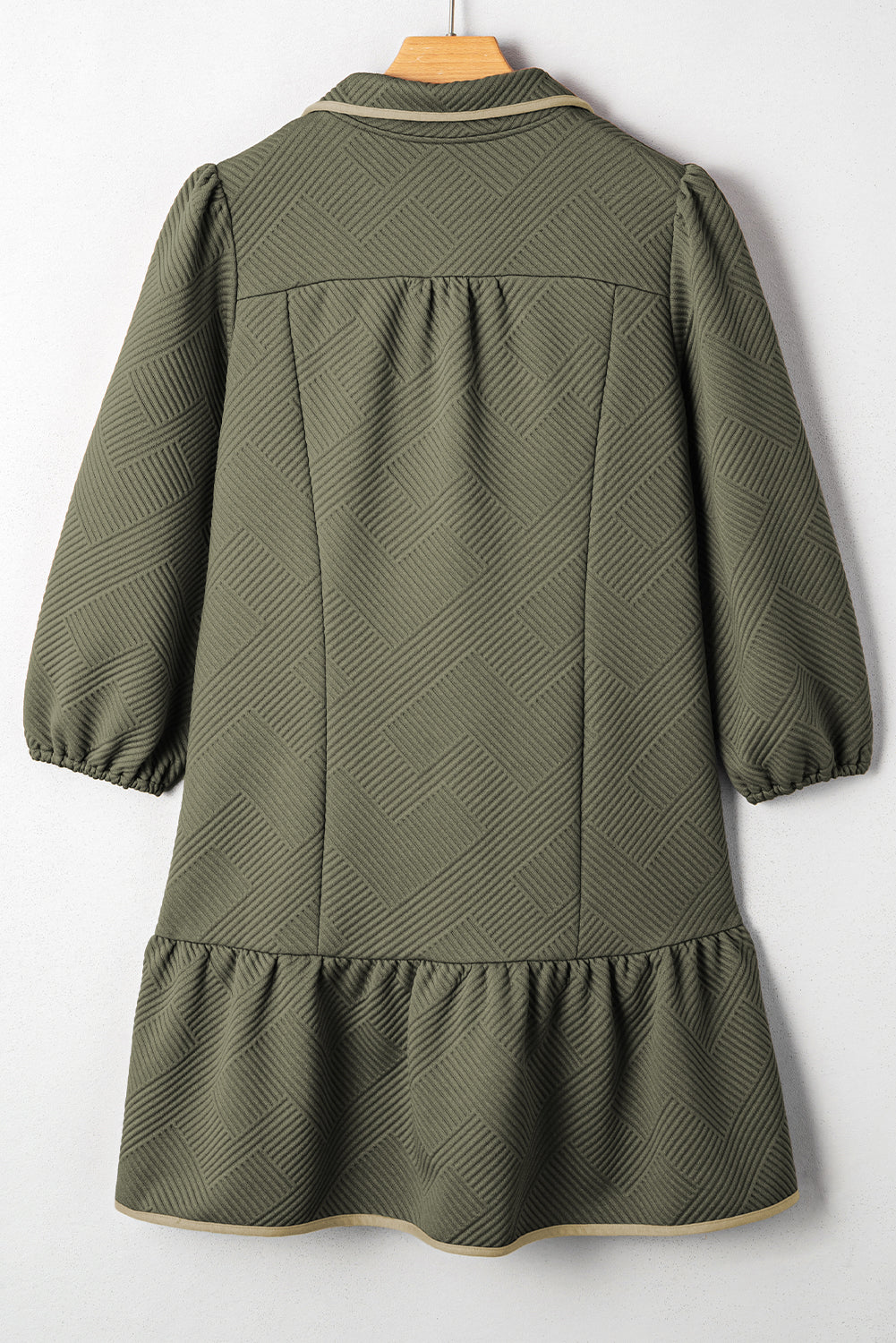 Dearlove Jungle Green Quarter Zip Collar Bracelet Sleeve Textured Mini Dress