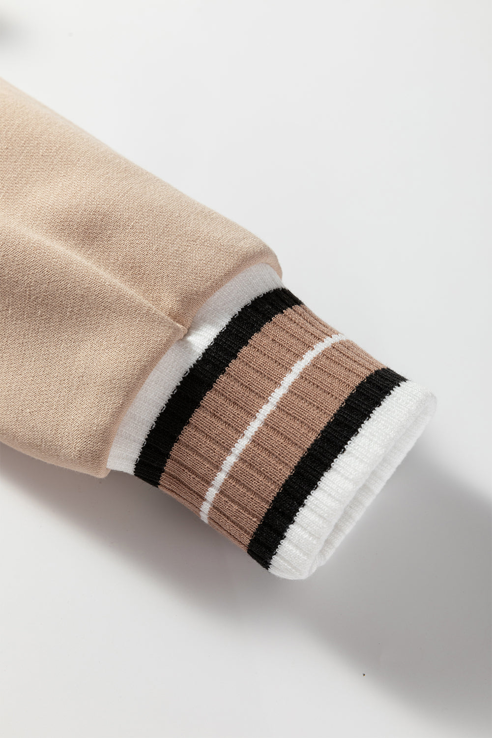 Parchment Varsity Contrast Striped Trim V Neck Sweatshirt