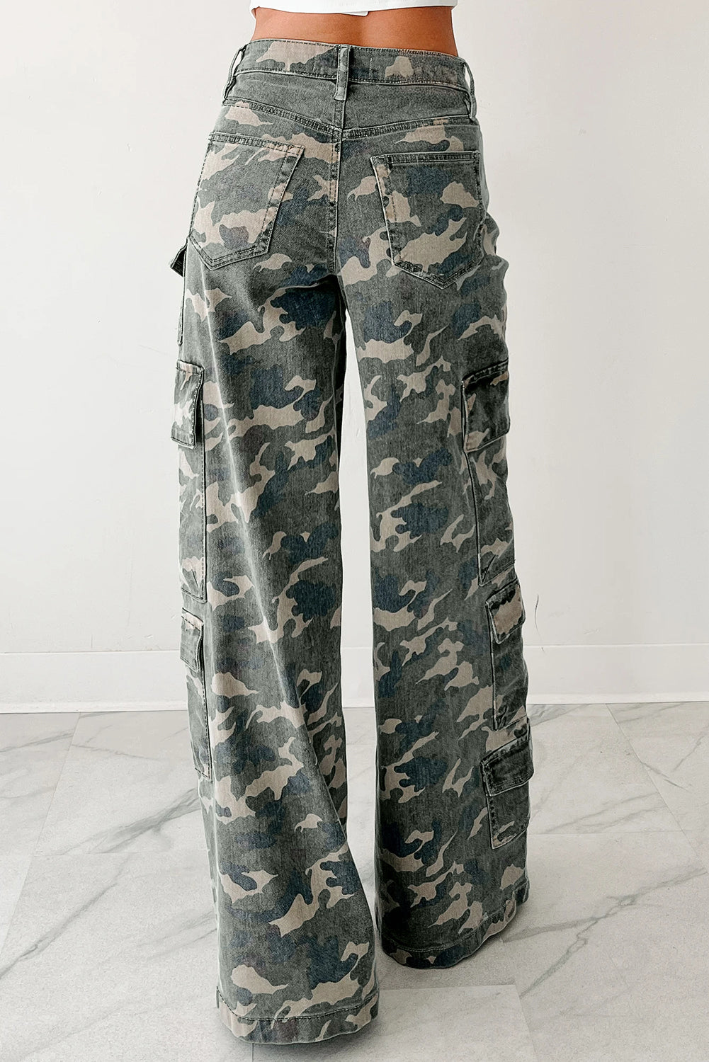 Green Camo Cargo Wide Leg Pants