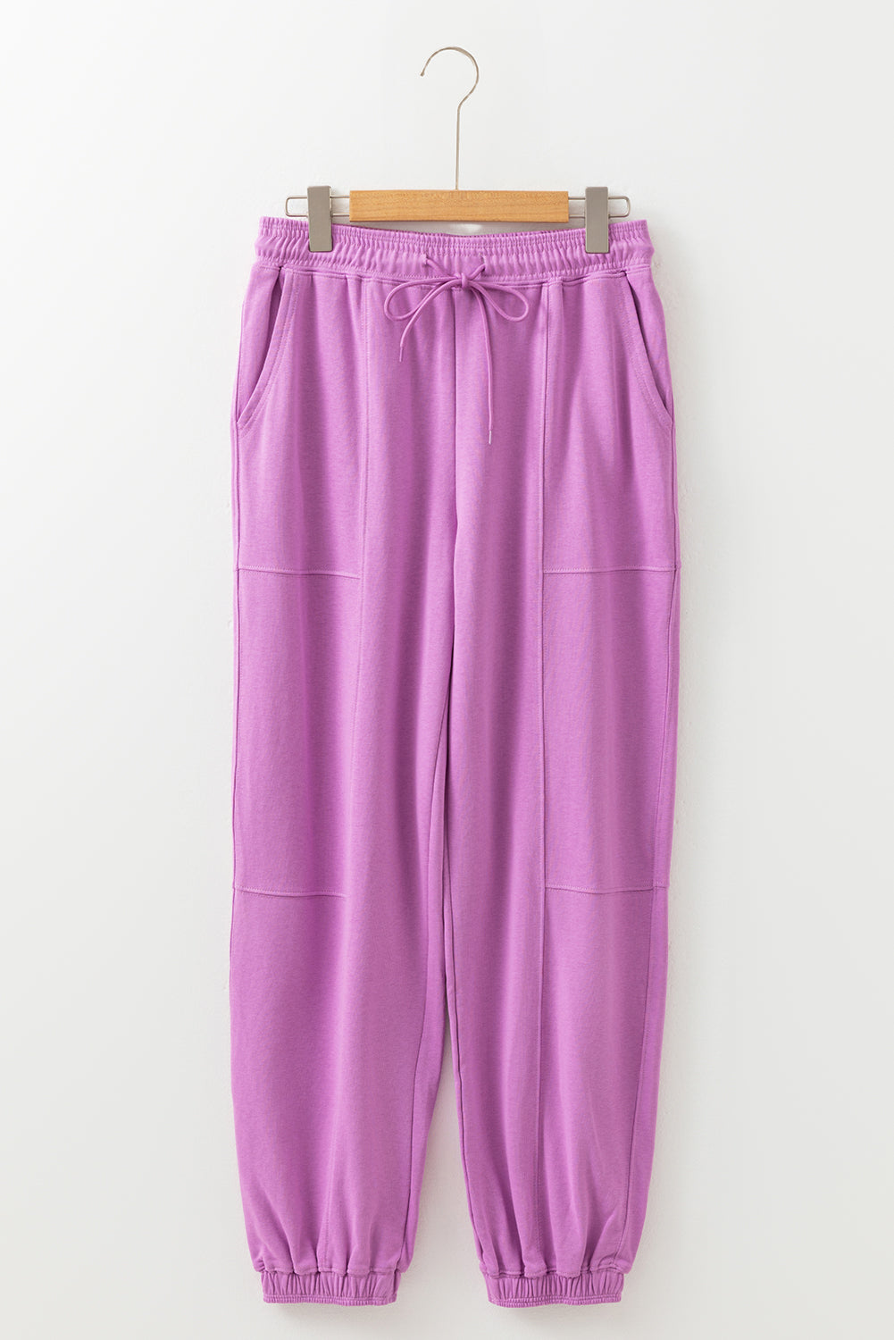 Lilac Drawstring Elastic Waistband Solid Color Jogger Pants